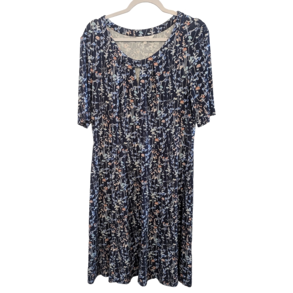 Brora Blue Floral Stretch Dress. Size 16